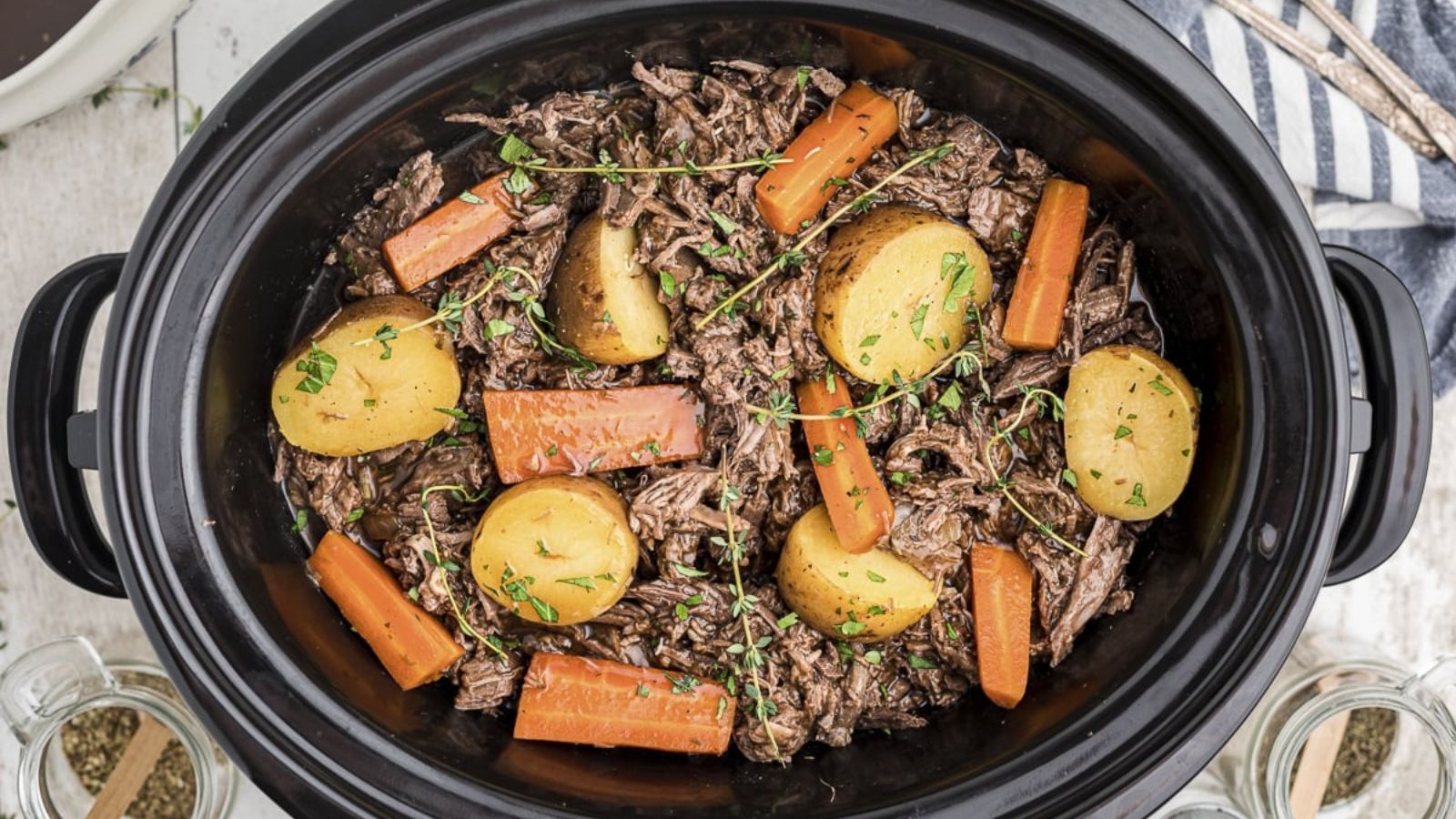 Venison roast in slow cooker.