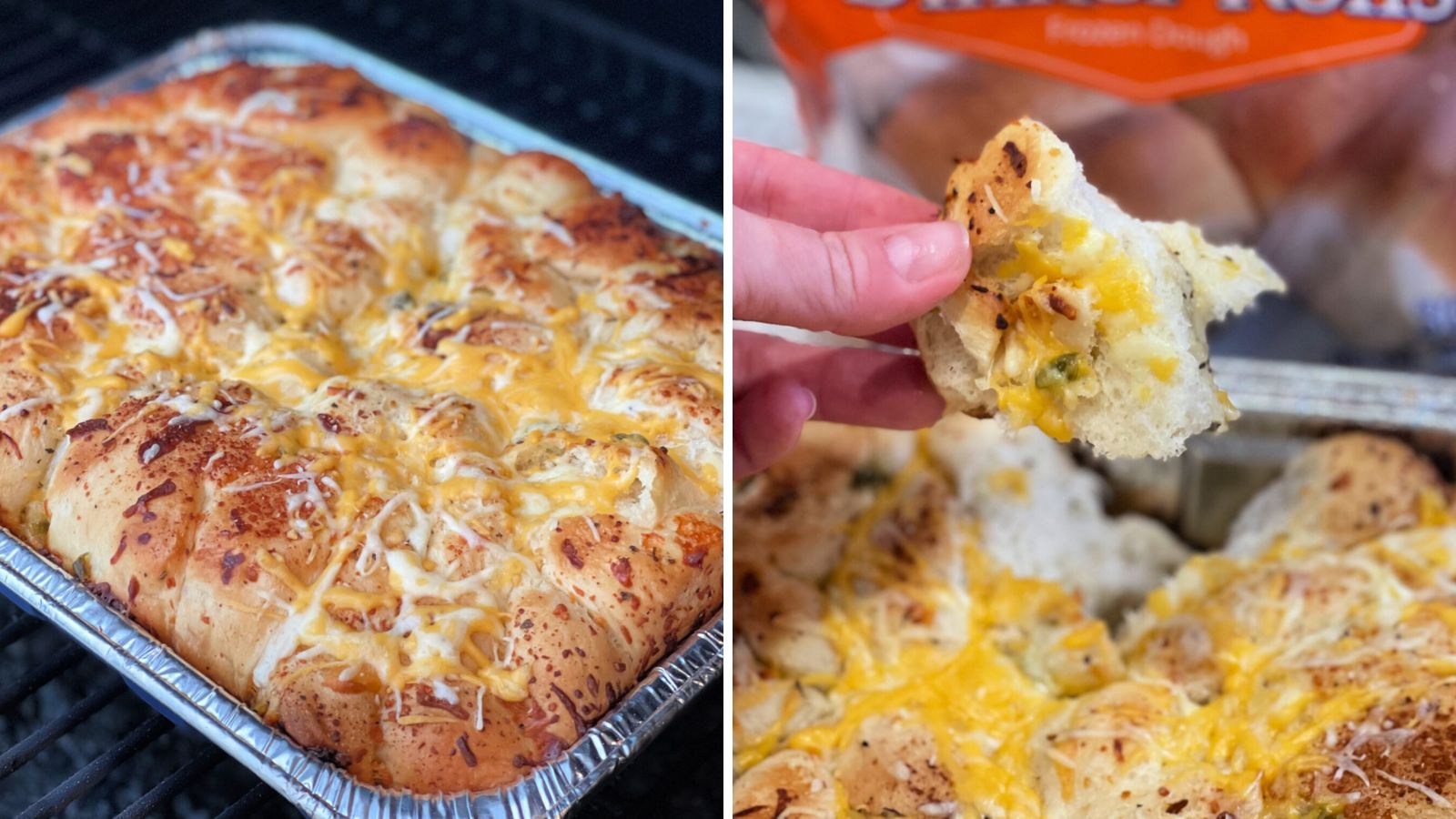 Smoked cheesy bread close up.