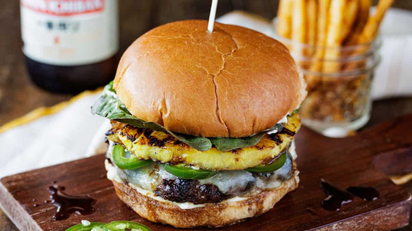 Teriyaki burger with vegetables.