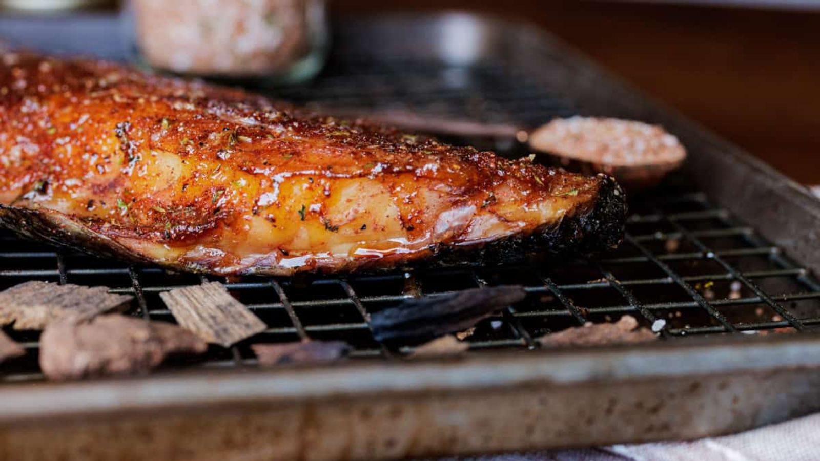 Smoked rockfish on griller.