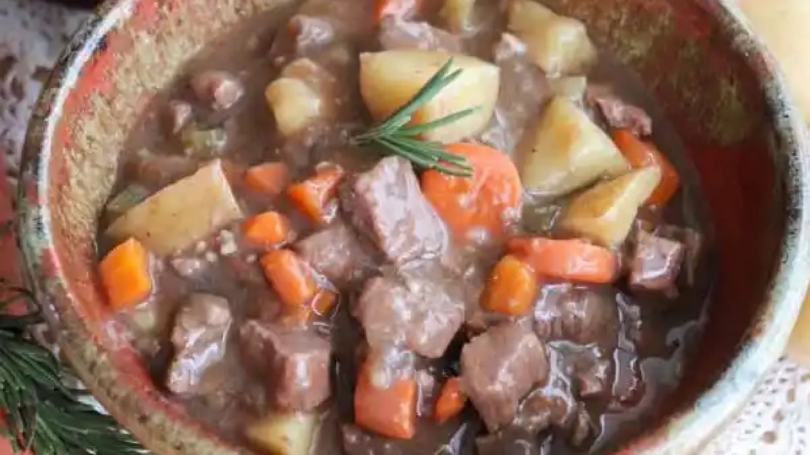 Venison stew in a bowl.