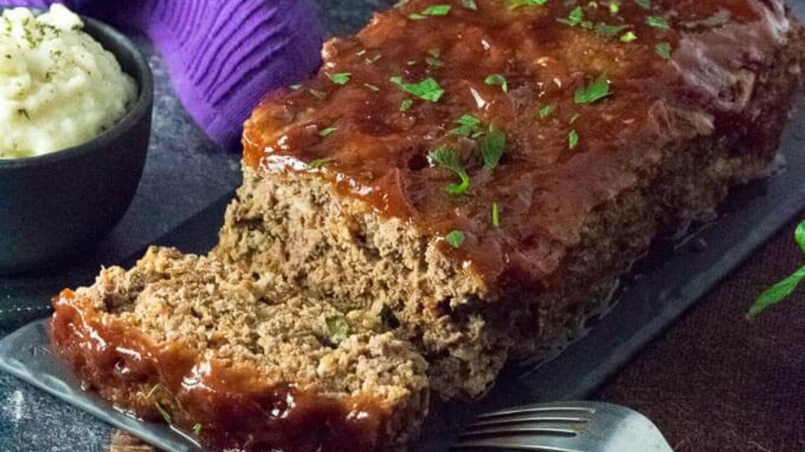 Venison meatloaf with slice.