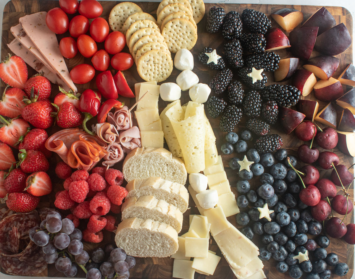 Grazing board with red white and blue theme.