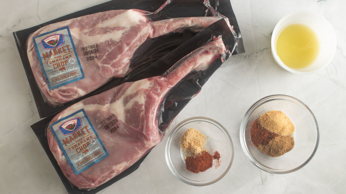 Ingredients to make pork tomahawk steak.