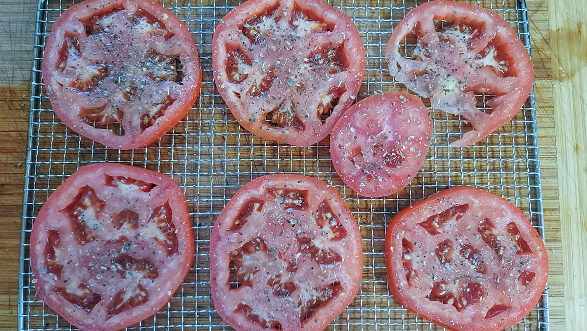 Each slice seasoned with herbs.
