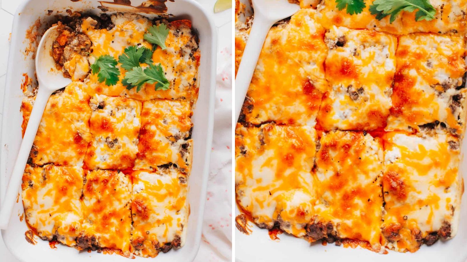Taco casserole on a tray.