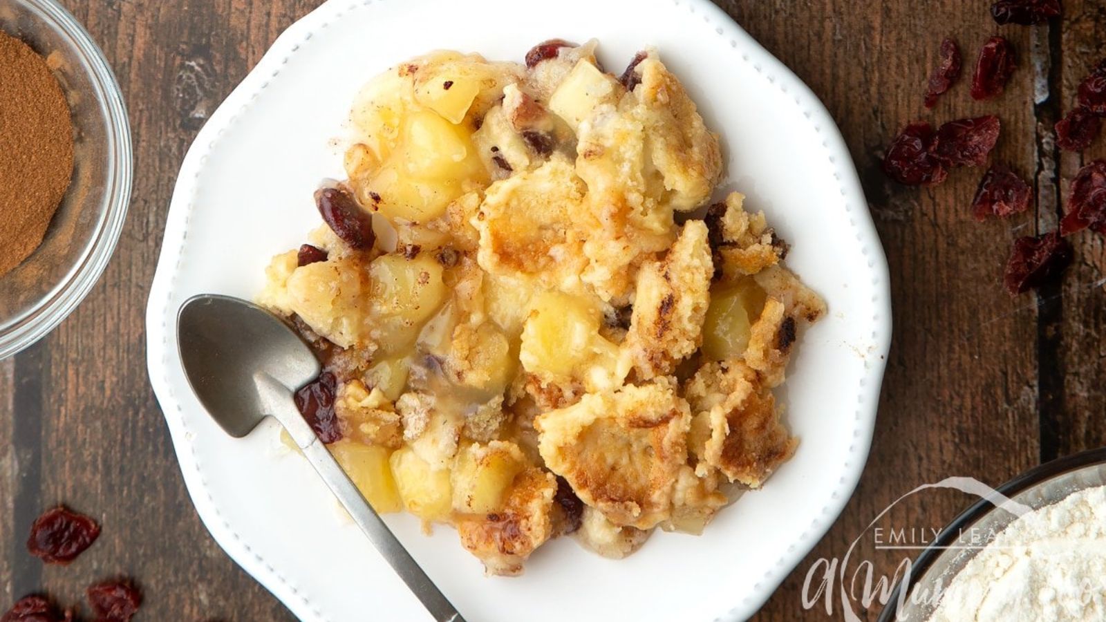 Dump cake on a plate.