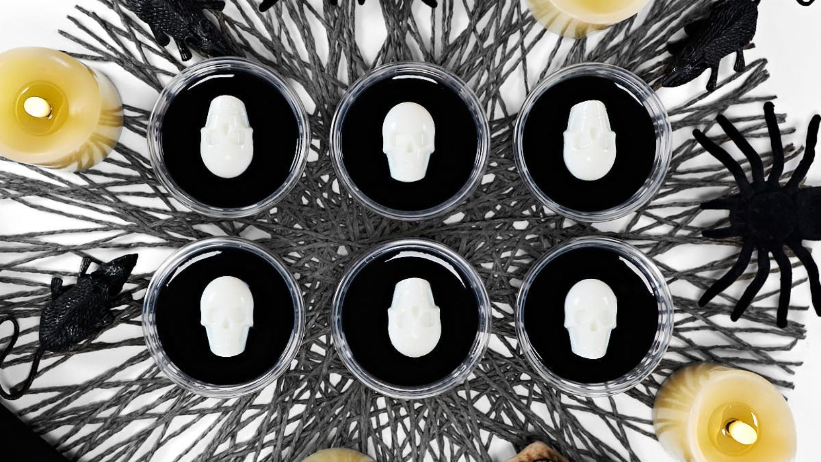 Black jello shots with skull design.