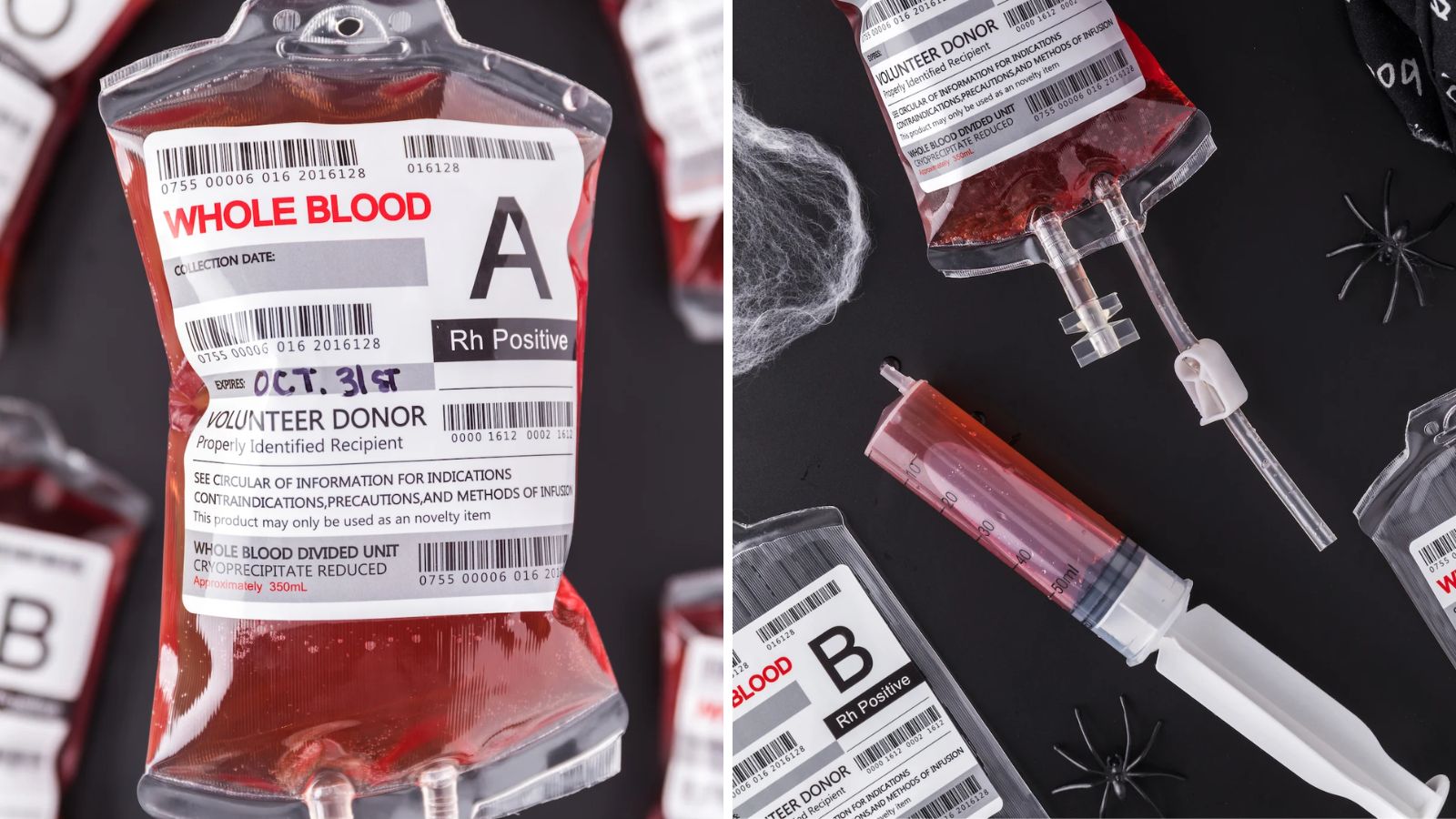 Blood drink in bag and syringe.