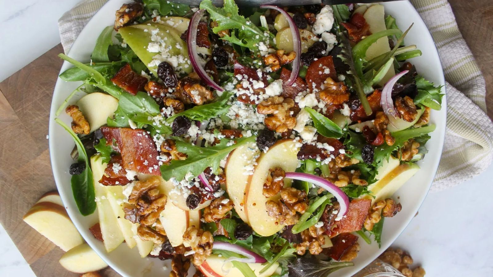 Apple walnut salad with blue cheese.