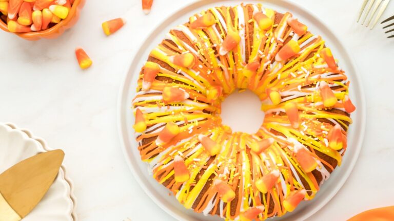 A whole candy corn bundt cake.