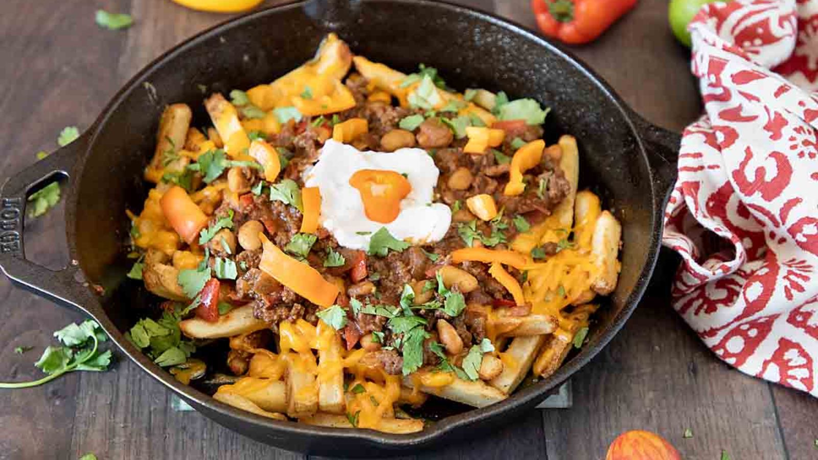 Fries with chili and cheese.