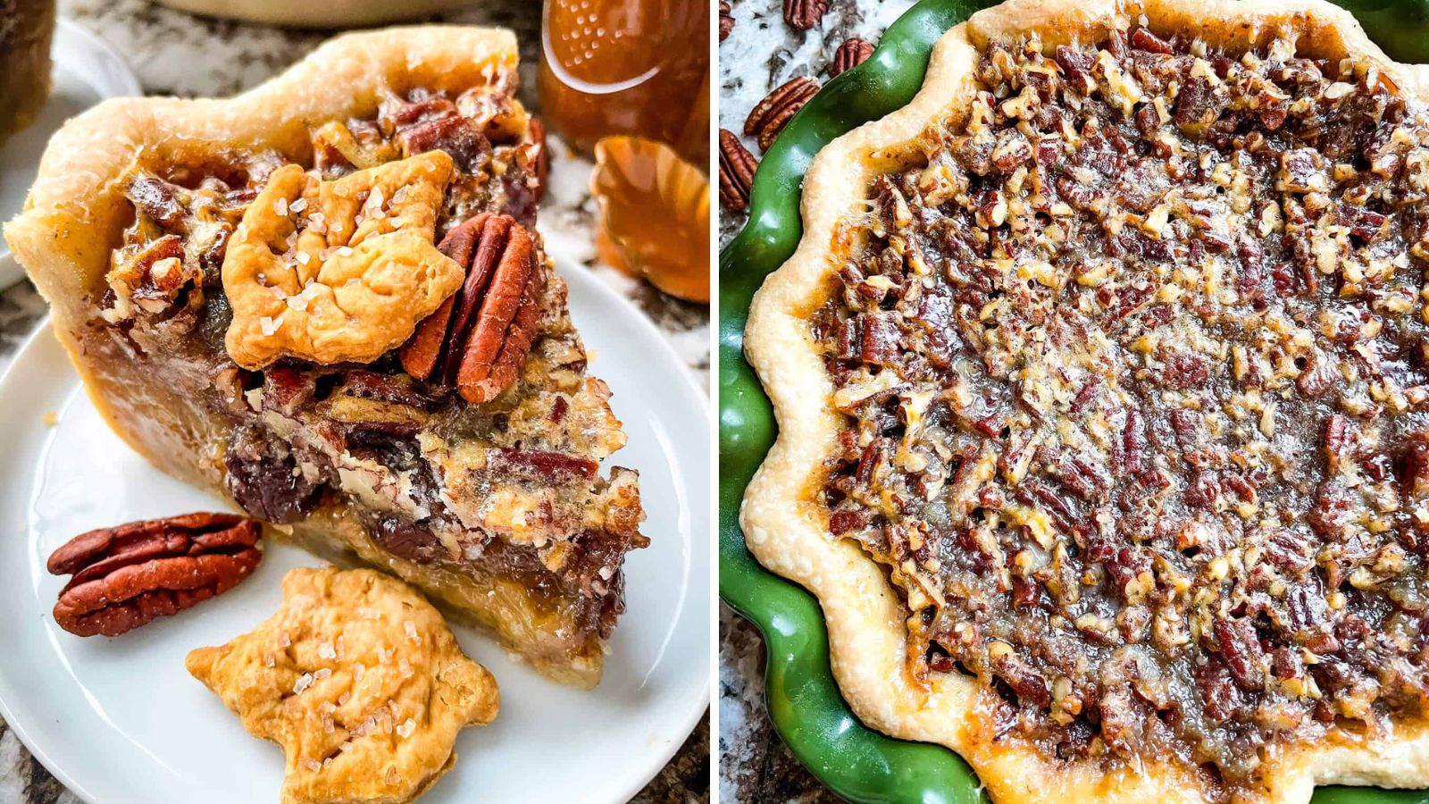 Pecan pie on a plate.