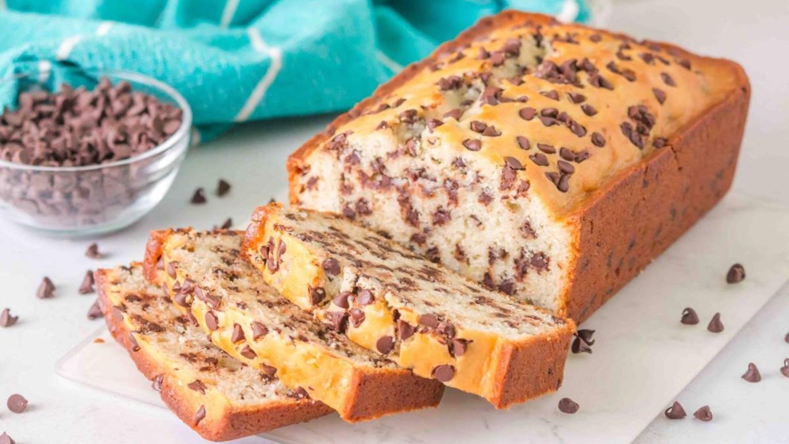 Chocolate chip bread with slices.