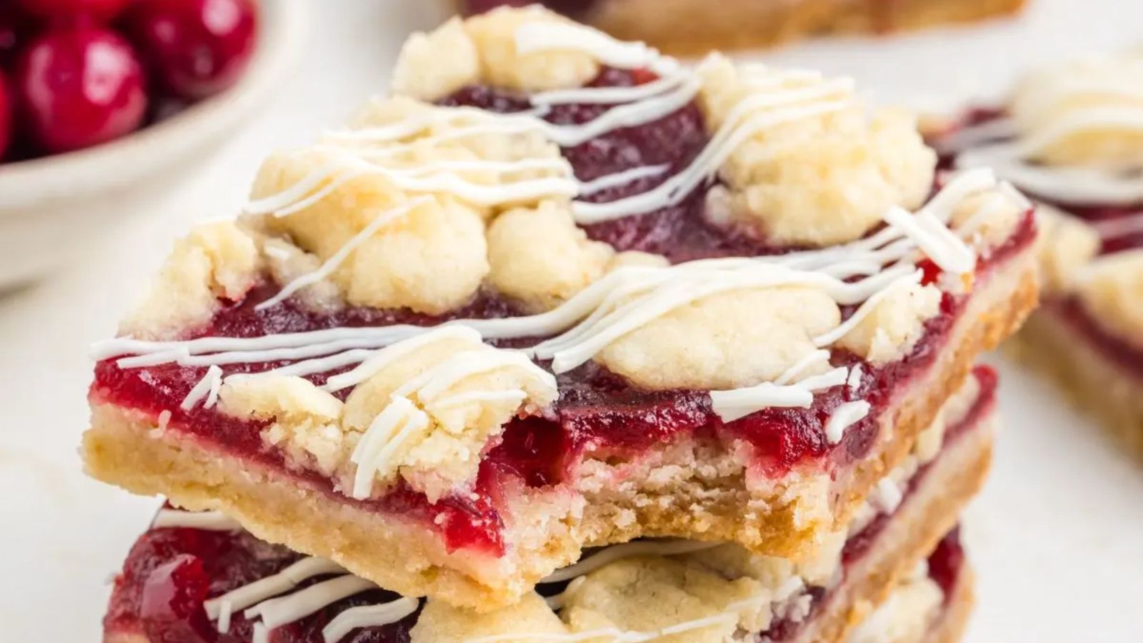 Crumb bars with cranberries and white chocolate.