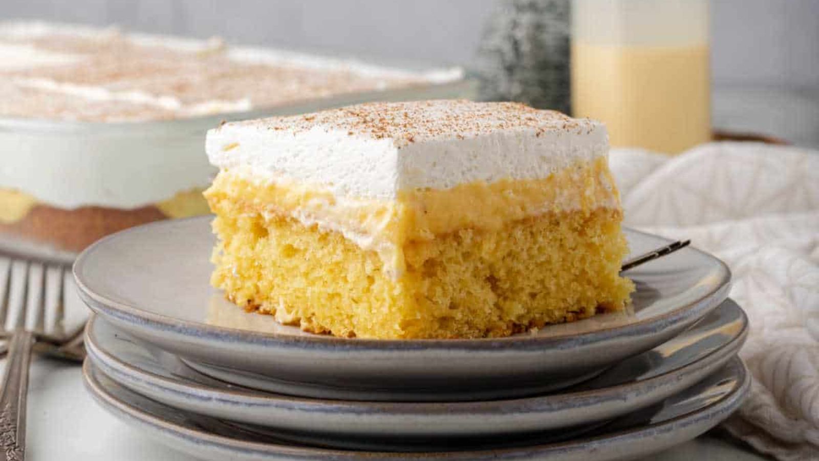 A slice of poke cake.