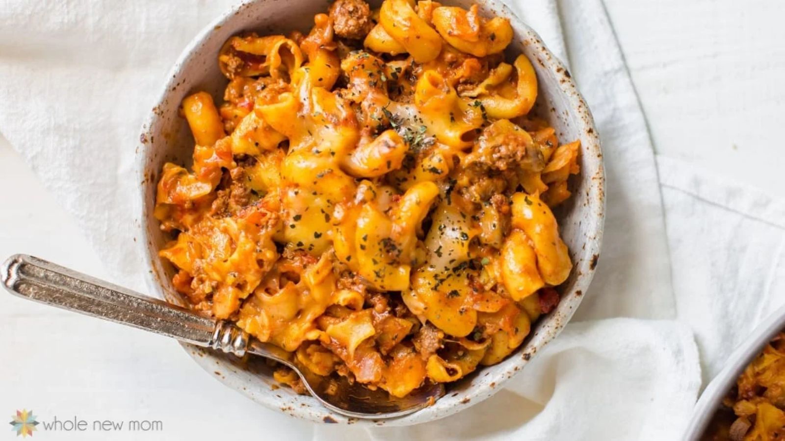 Chili mac in a bowl.