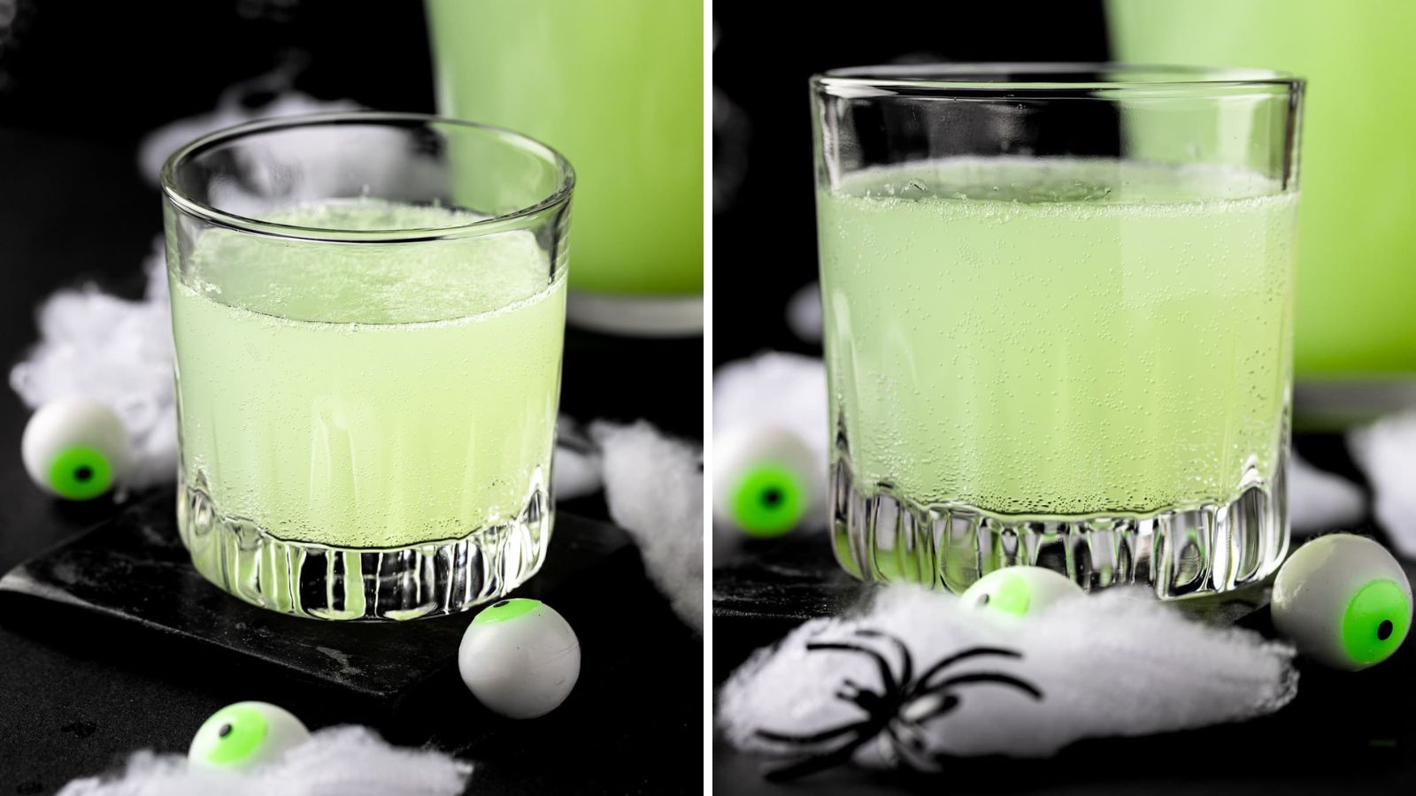Green halloween punch in a glass.