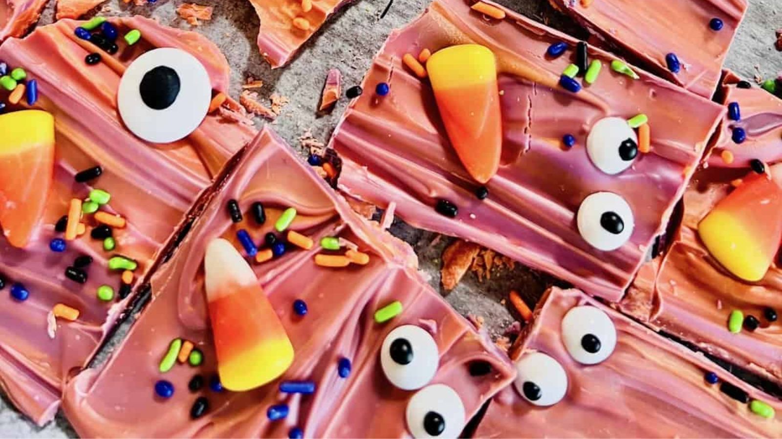 Chocolate candy bark close up.