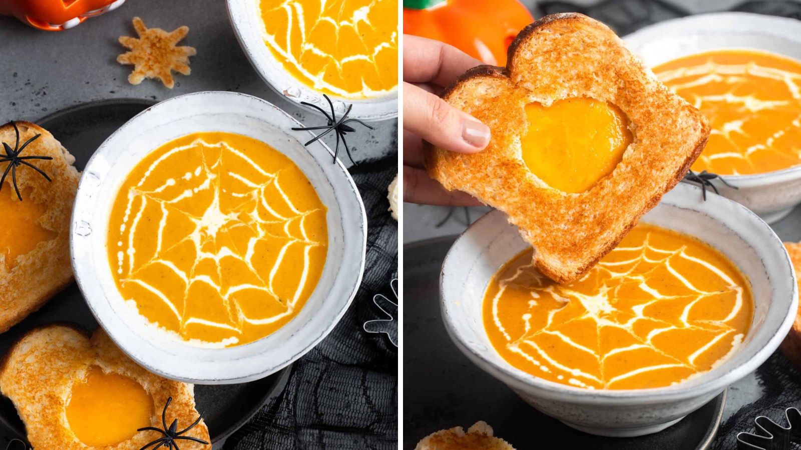 Pumpkin soup with grilled cheese.