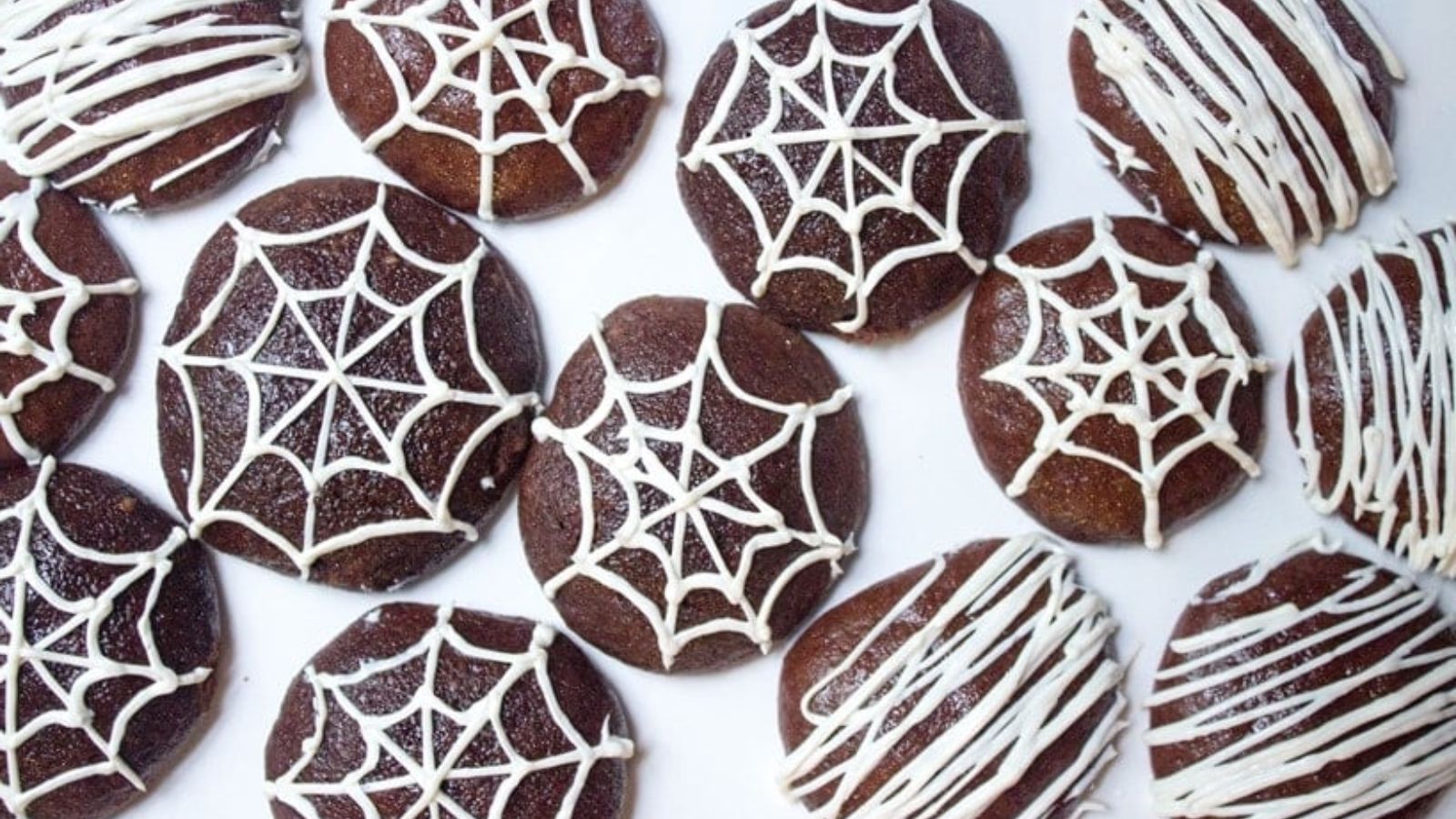 Maple brownie cookies with spider web designs.