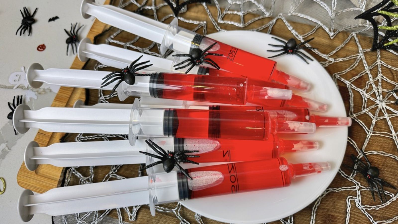 Syringe jello shots for halloween.