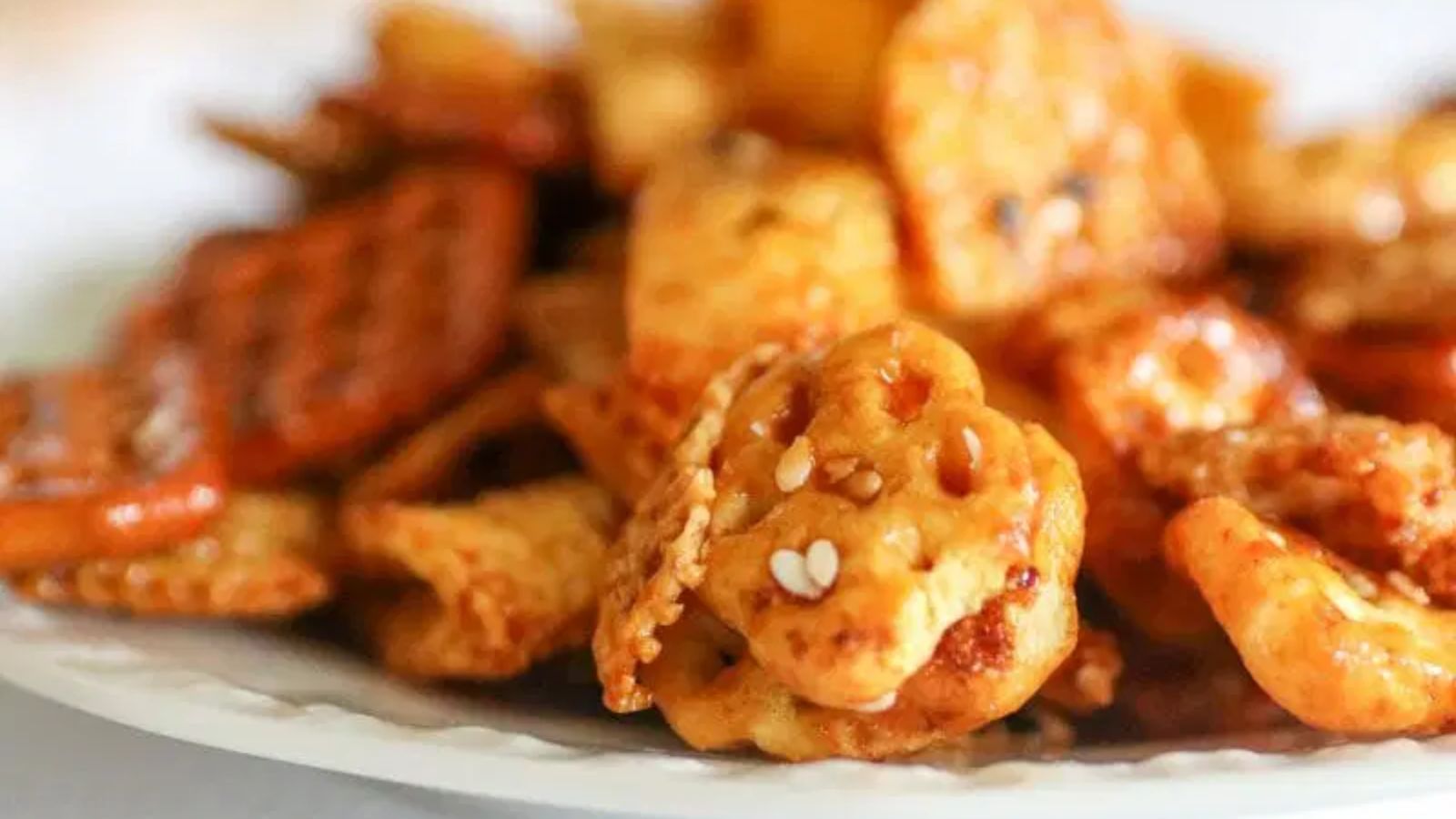 Hawaiian chex mix close up.