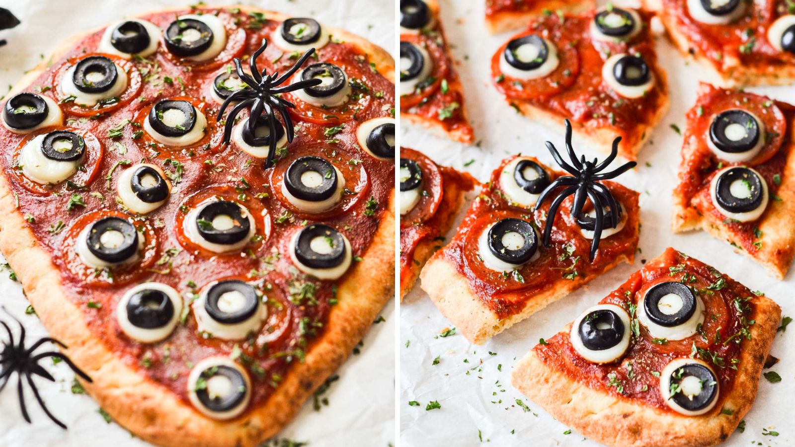Slices of monster eyeball pizza.