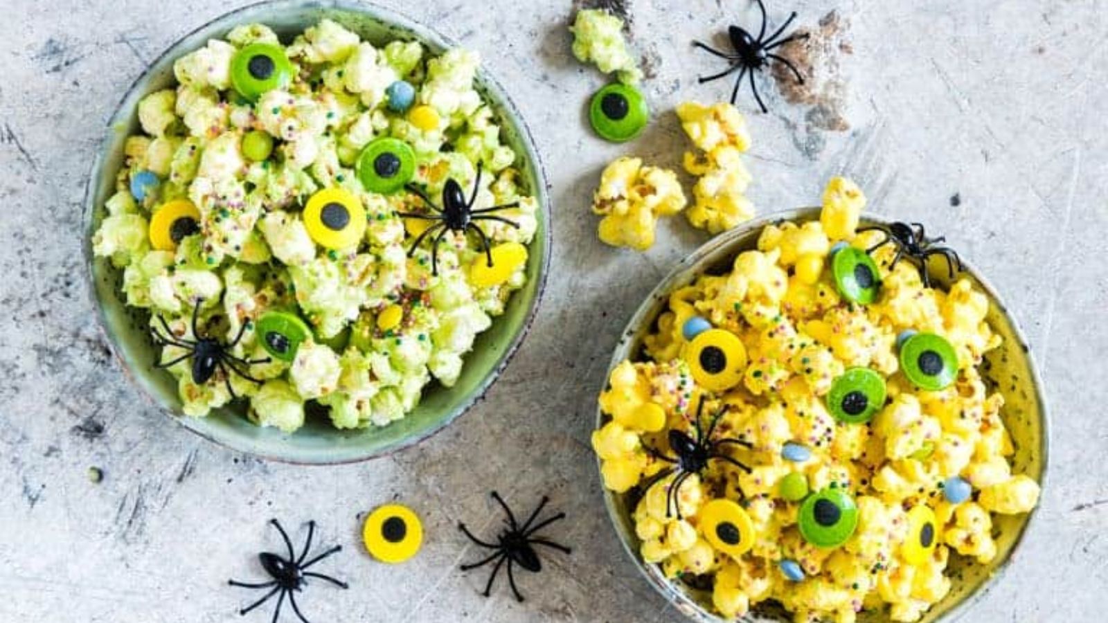 Monster popcorn in two bowls.