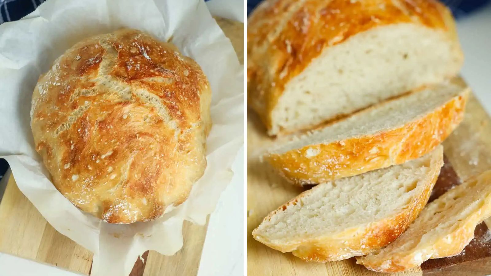 No knead bread on a parchment paper.
