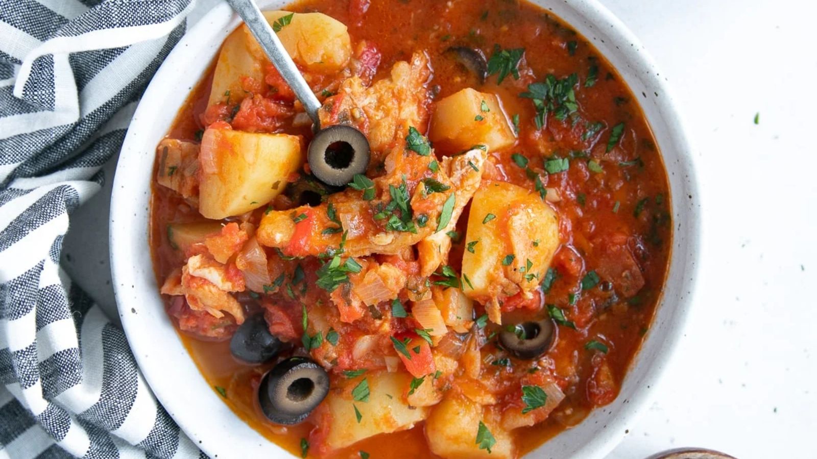 Cod stew in a bowl.