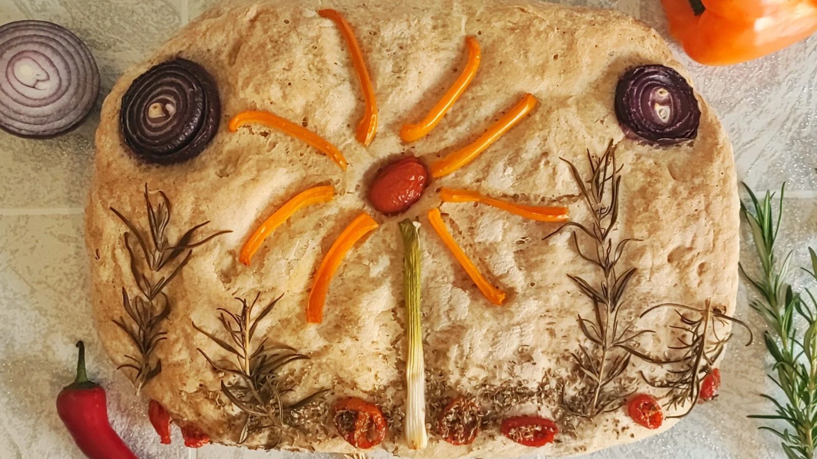 Foccacia bread with toppings.