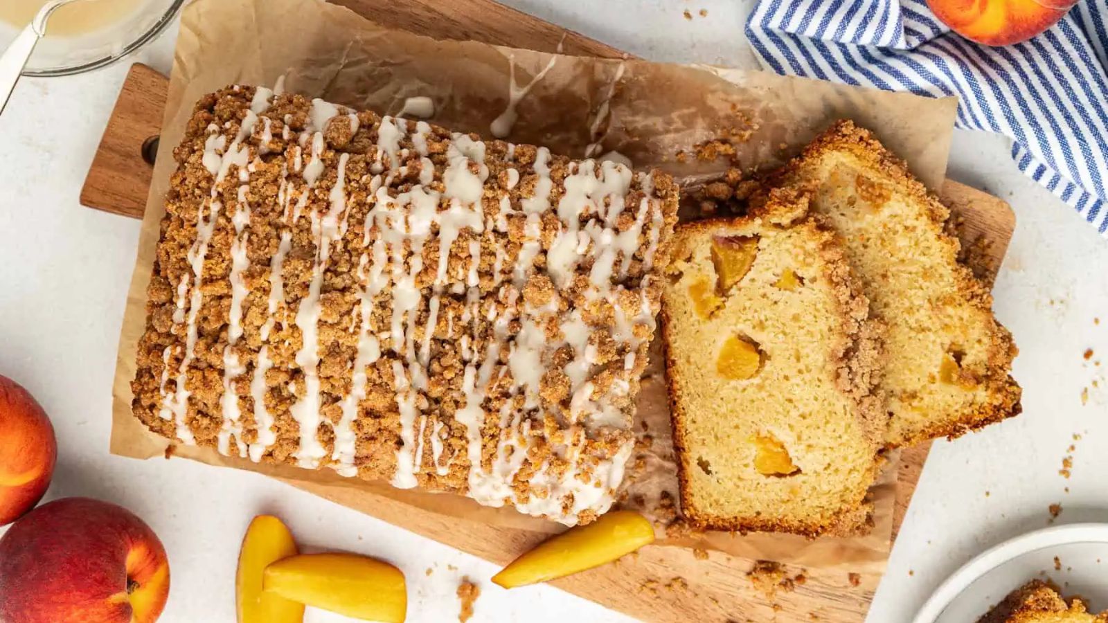 Peach bread with slices.