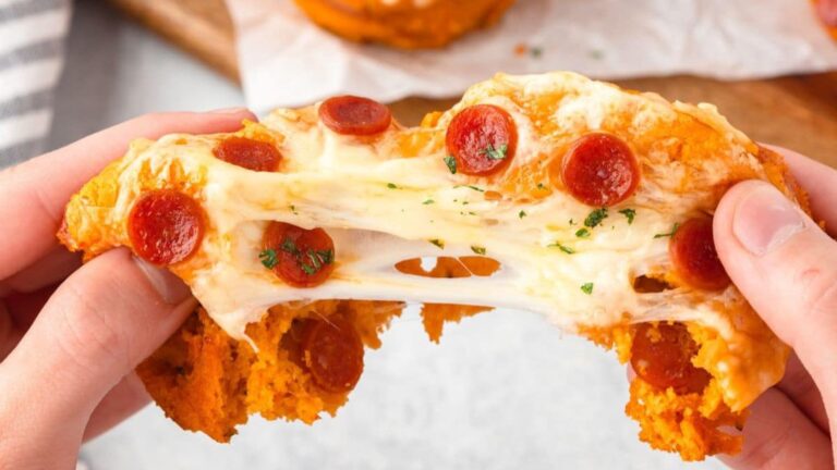 Pizza cupcake pulled cheese.