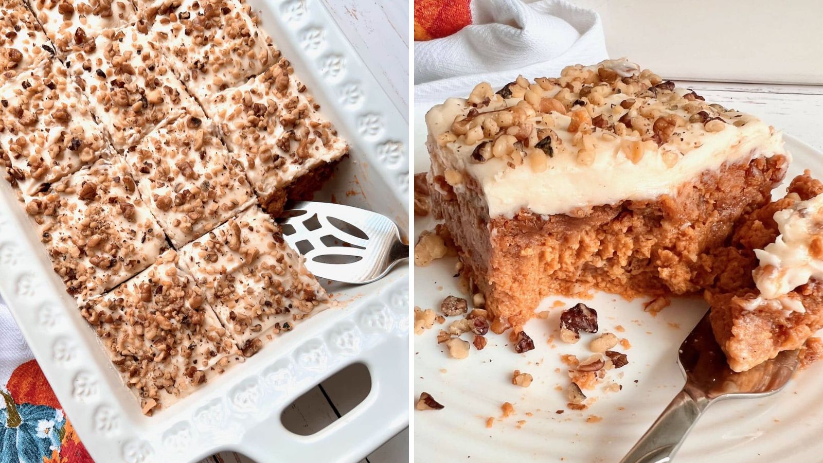 Pumpkin pie dump cake slices.