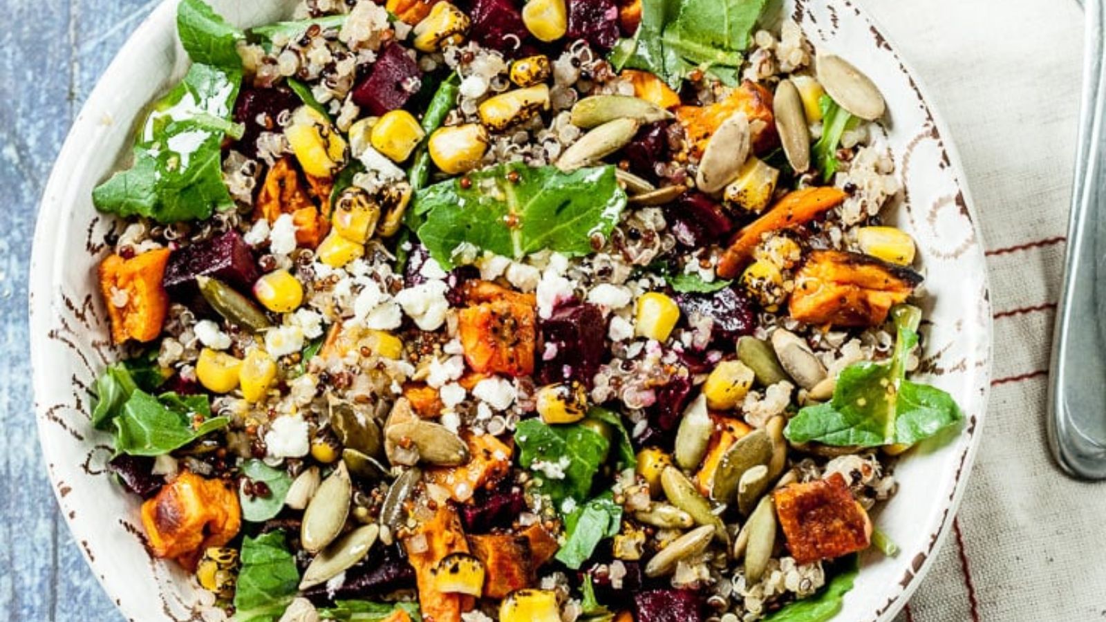 Quinoa sweet potato salad with maple vinaigrette.
