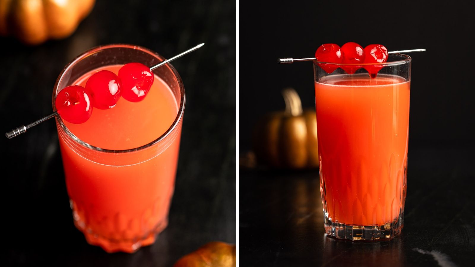 Red devil drink with cherries on top.