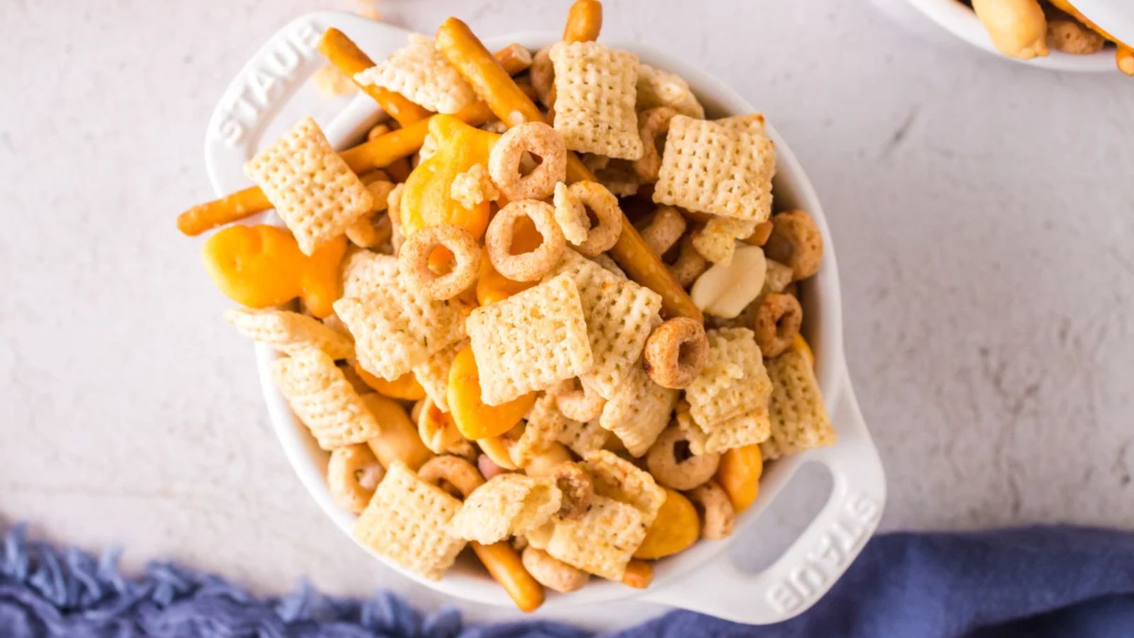 Chex mix in a bowl.