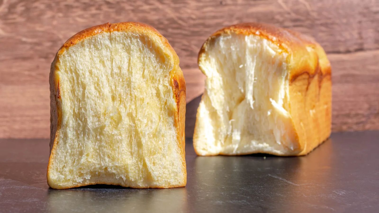 Brioche bread sliced in to two.