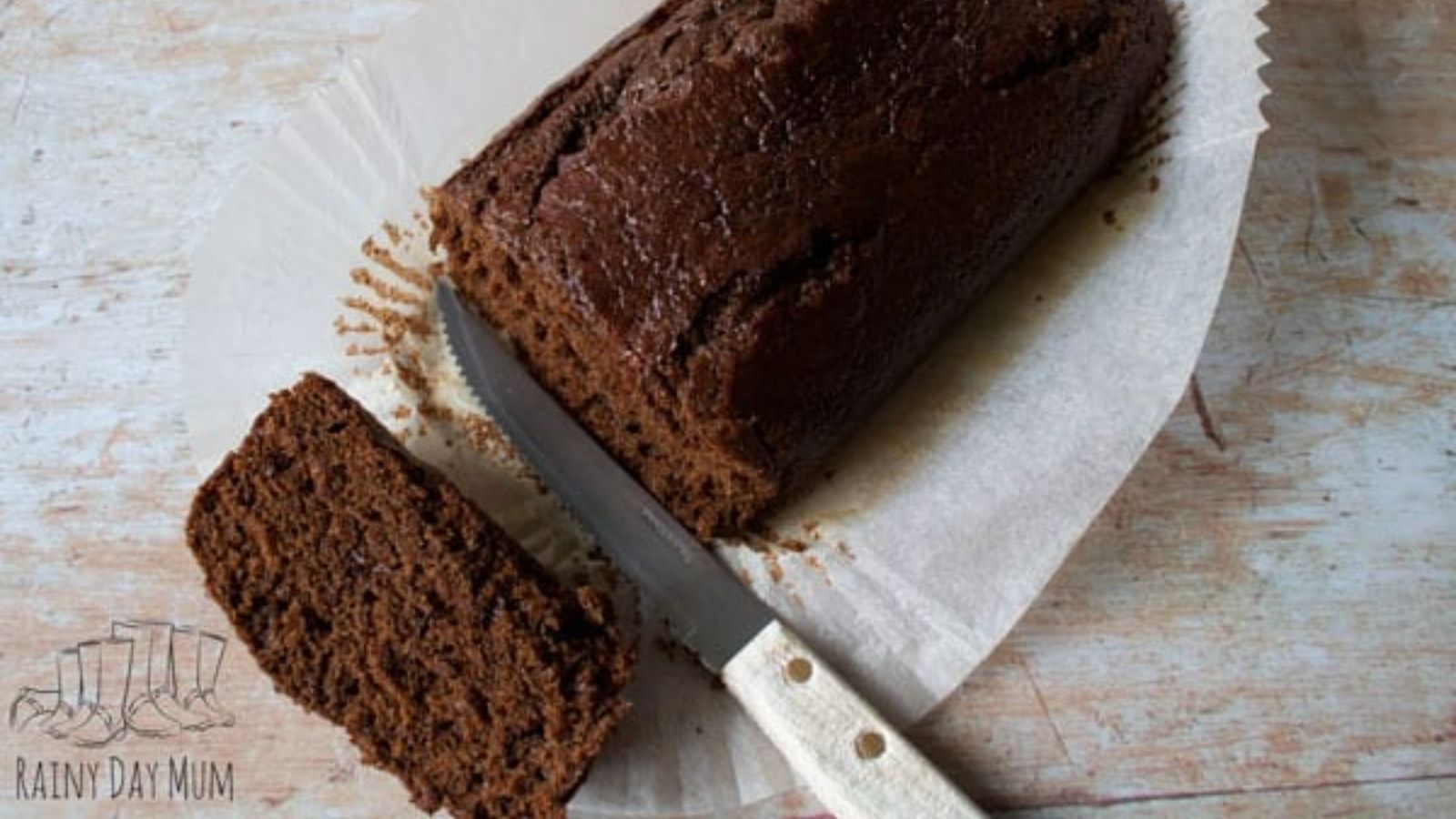 Gingerbread loaf cake with slice.