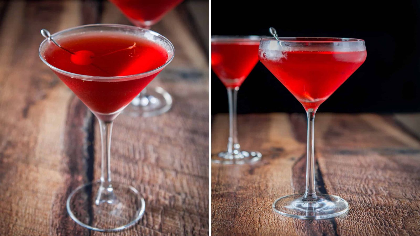 Red cocktail in glass.