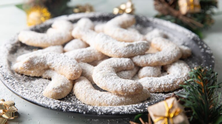 Crescent cookies on a plate.