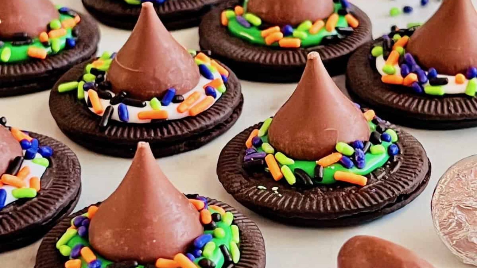 Witch hat cookies with sprinkles.