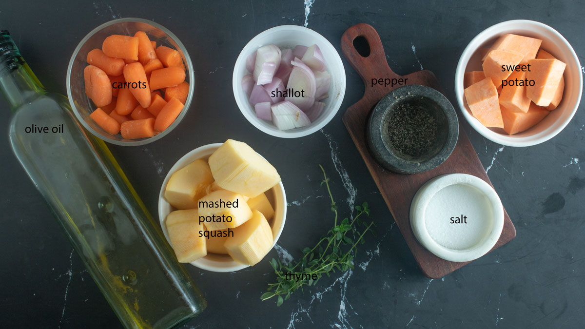Ingredients for roasted vegetables. See details in recipe below.
