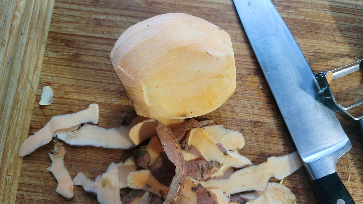 Peeled sweet potato.