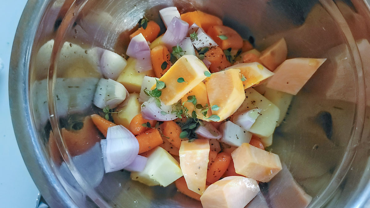 Mixed vegetables in a work bowl.