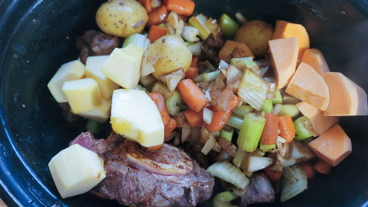 Ingredients added to the crockpot.