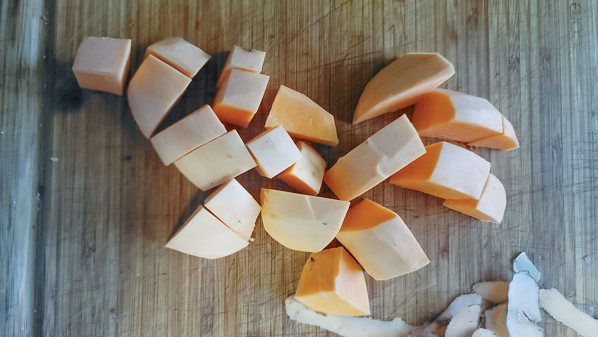 Sweet potatoes cut into pieces.