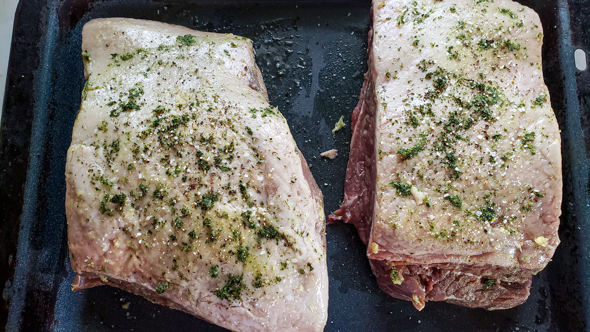 Herbs added to the meat.