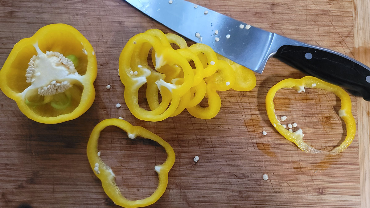 Yellow bell pepper cut into rings.